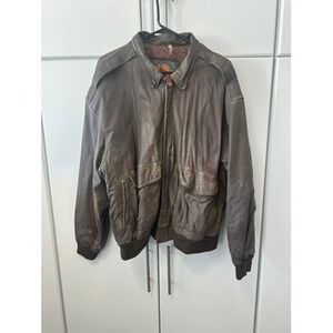 Vintage Midway Invasion Force Distressed Leather‎ Bomber Jacket Brown Mens
